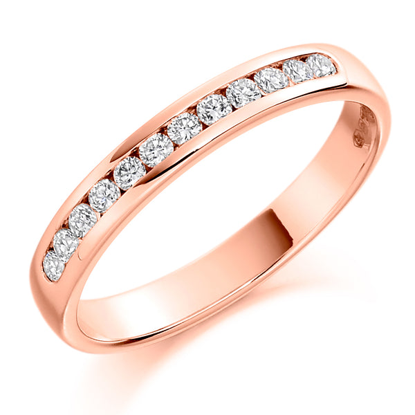 Ladies 9ct Rose Gold Half Set Round Brilliant 0.25ct Diamond 3mm Wedding Ring
