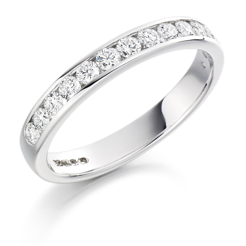 Ladies 18ct White Gold Half Set Round Brilliant 0.50ct Diamond 3mm Wedding Ring
