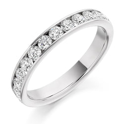 Ladies Platinum 950 Half Set Round Brilliant 0.75ct Diamond 3mm Wedding Ring