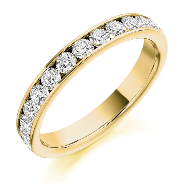 Ladies 18ct Yellow Gold Half Set Round Brilliant 0.75ct Diamond 3mm Wedding Ring