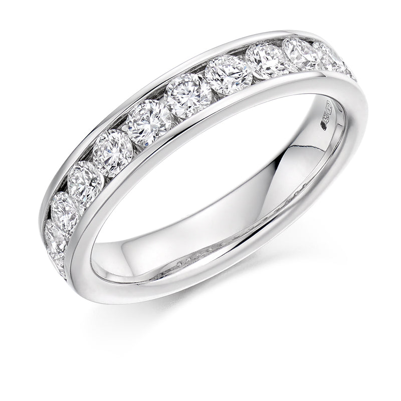 Ladies 18ct White Gold Half Set Round Brilliant 1.00 ct Diamond 4mm Wedding Ring