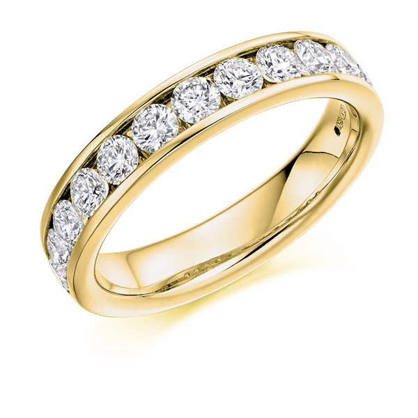 Ladies 18ct Yellow Gold Half Set Round Brilliant 1.00 ct Diamond 4mm Wedding Ring