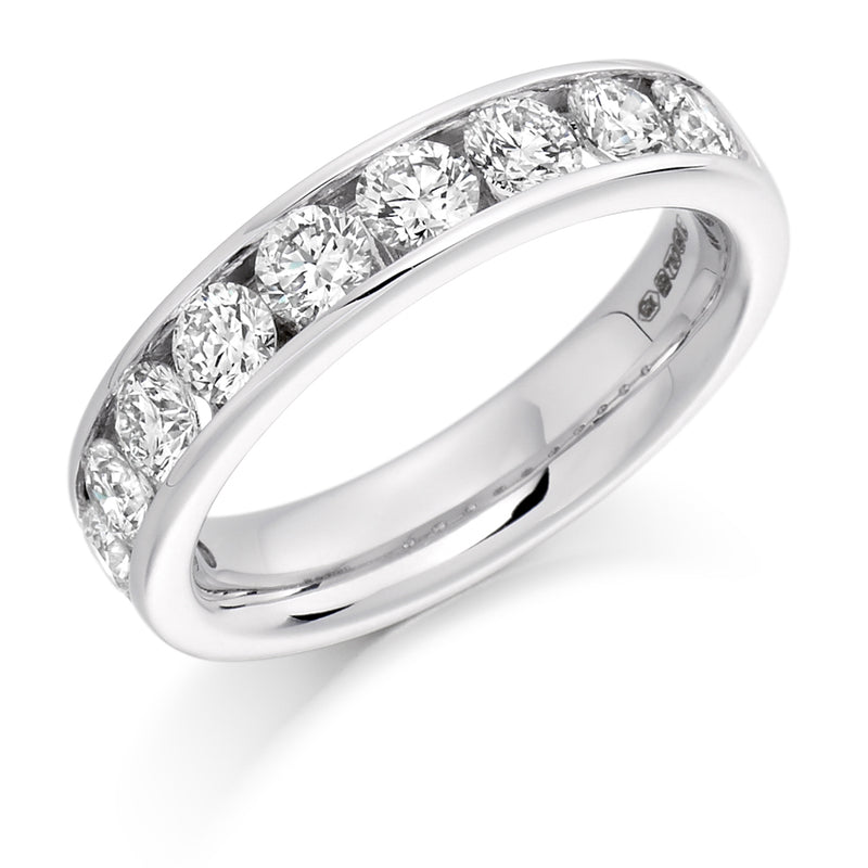 Ladies Platinum 950 Half Set Round Brilliant 1.50ct Diamond 5mm Eternity Ring