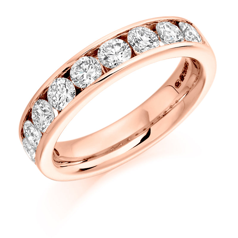 Ladies 9ct Rose Gold Half Set Round Brilliant 1.50ct Diamond 5mm Wedding Ring