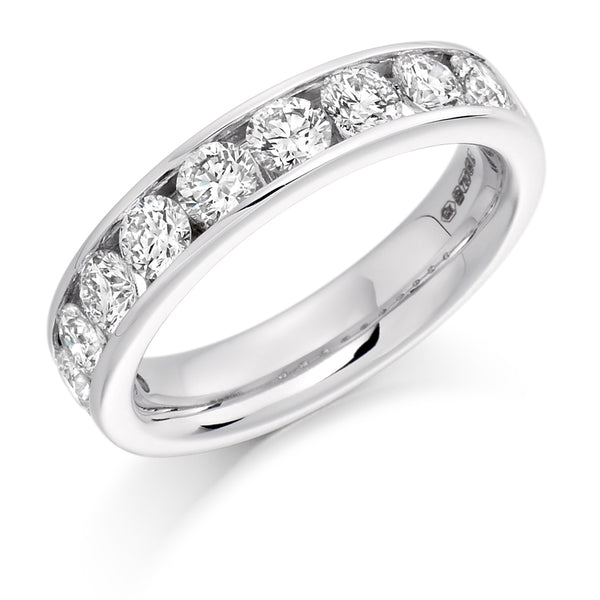 Ladies 18ct White Gold Half Set Round Brilliant 1.50ct Diamond 5mm Wedding Ring