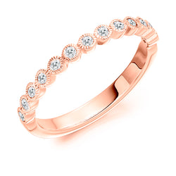 Ladies 9ct Rose Gold Half Set Round Brilliant 0.25ct Diamond 2.5mm Wedding Ring