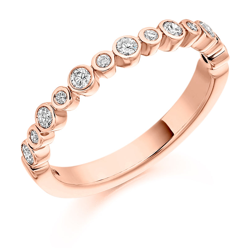 Ladies 9ct Rose Gold Half Set Round Brilliant 0.30ct Diamond 3mm Wedding Ring