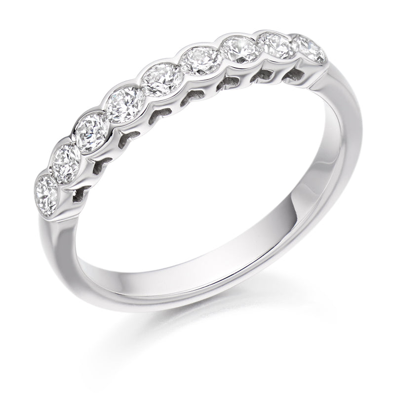 Ladies Platinum 950 Half Set Round Brilliant 0.50ct Diamond 3mm Wedding Ring