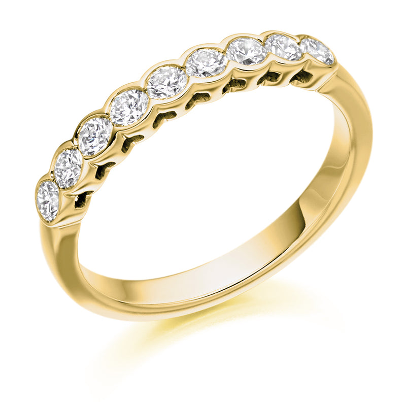 Ladies 9ct Yellow Gold Half Set Round Brilliant 0.50ct Diamond 3mm Wedding Ring