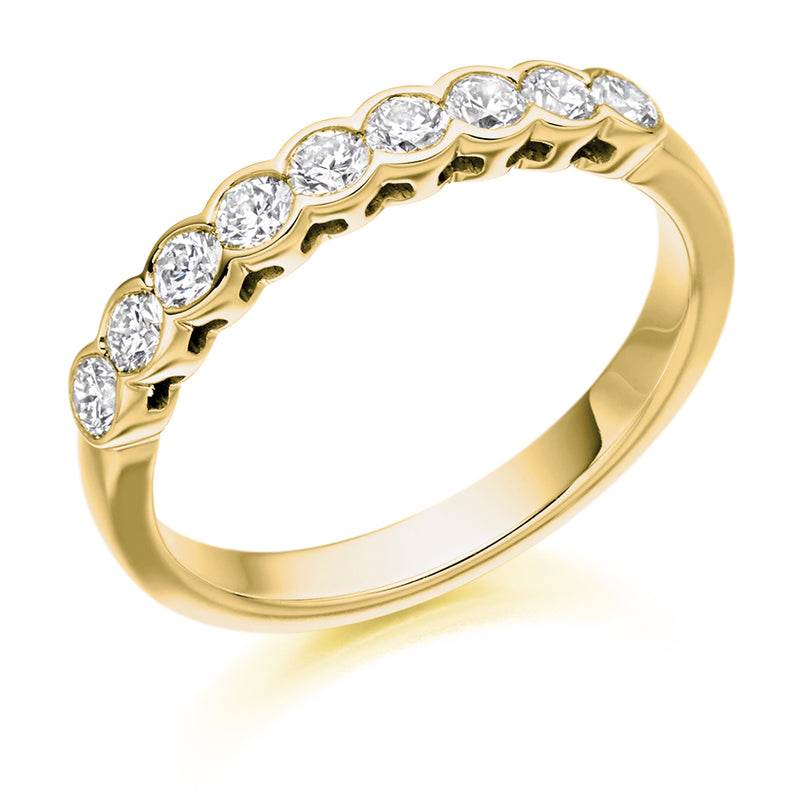 Ladies 18ct Yellow Gold Half Set Round Brilliant 0.50ct Diamond 3mm Wedding Ring