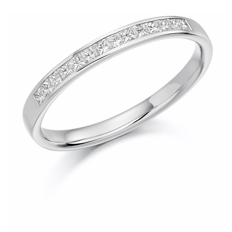 Ladies Platinum 950 Half Set Princess 0.20ct Diamond 2.5mm Eternity Ring