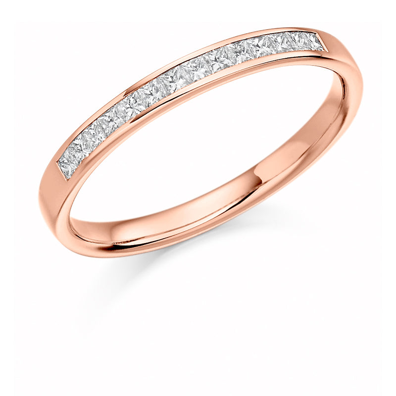 Ladies 9ct Rose Gold Half Set Princess 0.20ct Diamond 2.5mm Eternity Ring