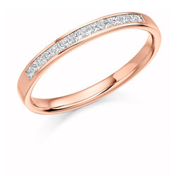 Ladies 18ct Rose Gold Half Set Princess 0.20ct Diamond 2.5mm Eternity Ring