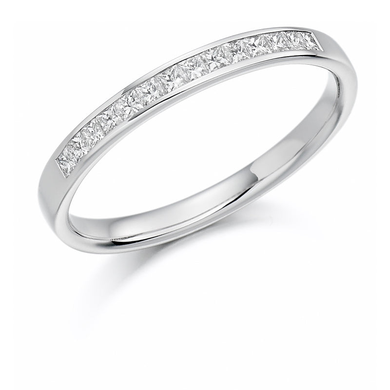Ladies 18ct White Gold Half Set Princess 0.20ct Diamond 2.5mm Eternity Ring