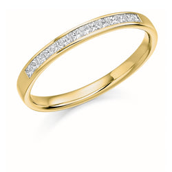 Ladies 9ct Yellow Gold Half Set Princess 0.20ct Diamond 2.5mm Eternity Ring