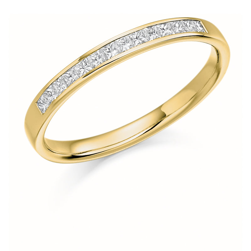 Ladies 9ct Yellow Gold Half Set Princess 0.20ct Diamond 2.5mm Wedding Ring