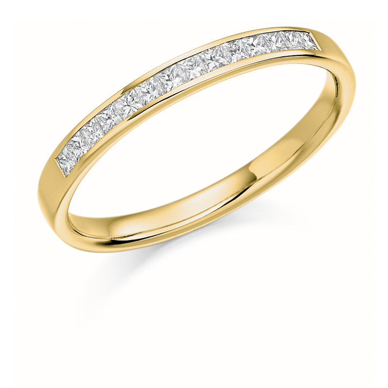 Ladies 9ct Yellow Gold Half Set Princess 0.20ct Diamond 2.5mm Eternity Ring