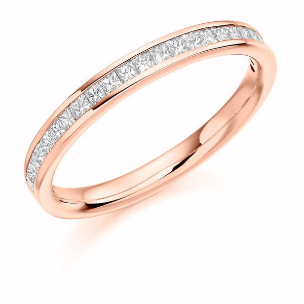 Ladies 9ct Rose Gold Half Set Princess 0.33ct Diamond 2.5mm Eternity Ring