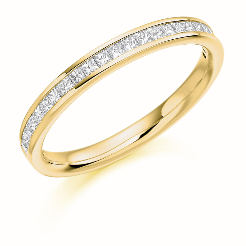 Ladies 9ct Yellow Gold Half Set Princess 0.33ct Diamond 2.5mm Eternity Ring