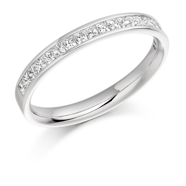 Ladies 9ct White Gold Half Set Princess 0.50ct Diamond 2.5mm Eternity Ring
