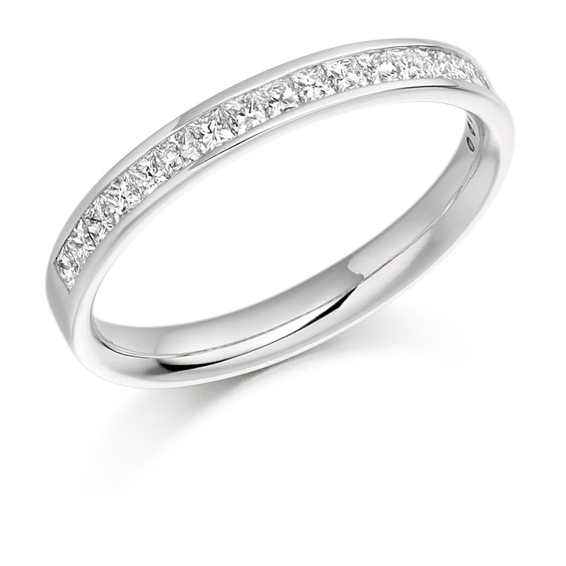 Ladies 9ct White Gold Half Set Princess 0.50ct Diamond 2.5mm Wedding Ring