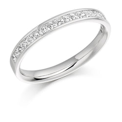 Ladies 18ct White Gold Half Set Princess 0.50ct Diamond 2.5mm Eternity Ring