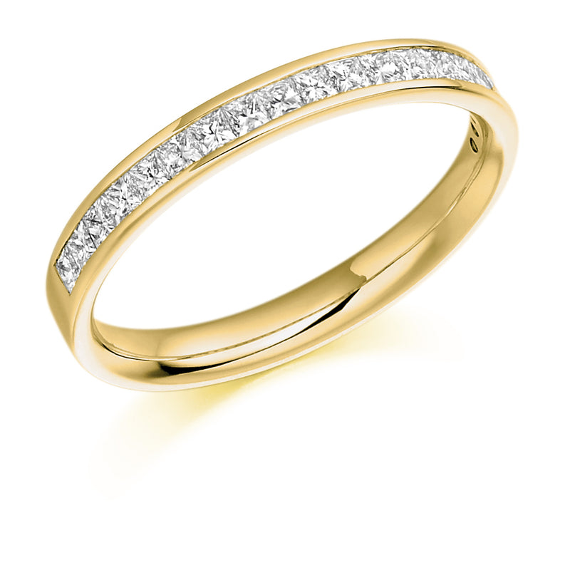Ladies 18ct Yellow Gold Half Set Princess 0.50ct Diamond 2.5mm Eternity Ring