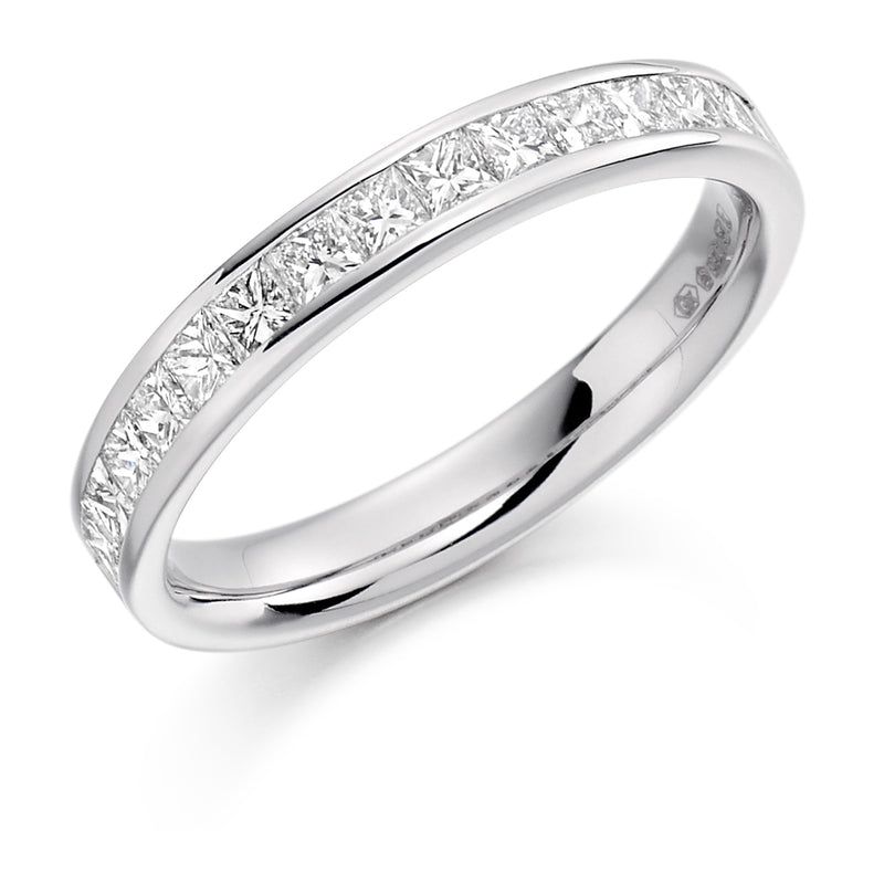 Ladies Platinum 950 Half Set Princess 0.75ct Diamond 3mm Wedding Ring