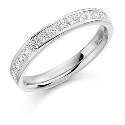 Ladies 18ct White Gold Half Set Princess 0.75ct Diamond 3mm Eternity Ring