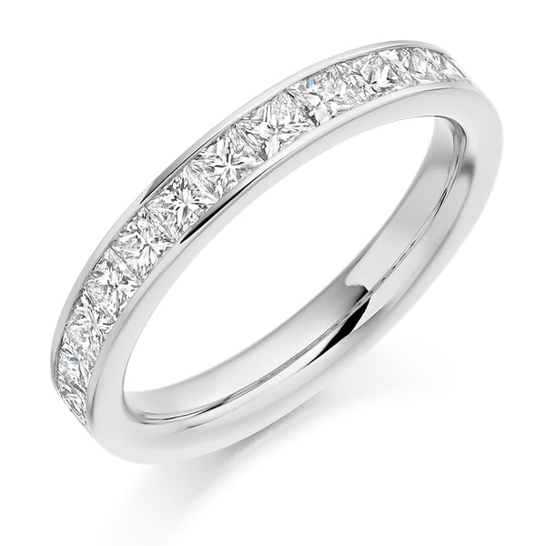 Ladies Platinum 950 Half Set Princess 1.00ct Diamond 3mm Wedding Ring