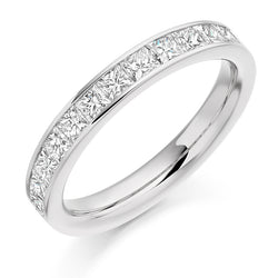 Ladies 9ct White Gold Half Set Princess 1.00ct Diamond 3mm Wedding Ring