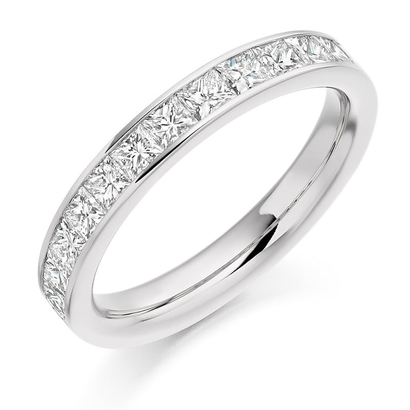 Ladies 18ct White Gold Half Set Princess 1.00ct Diamond 3mm Eternity Ring