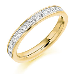 Ladies 9ct Yellow Gold Half Set Princess 1.00ct Diamond 3mm Eternity Ring