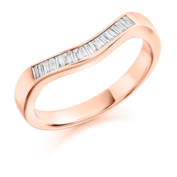 Ladies 9ct Rose Gold Half Set Baguette 0.20ct Diamond 3mm Wedding Ring