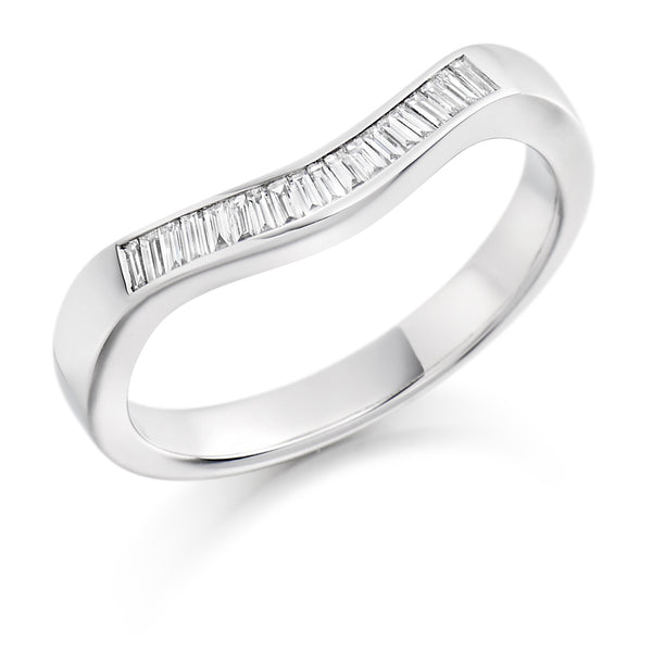Ladies 9ct White Gold Half Set Baguette 0.20ct Diamond 3mm Wedding Ring