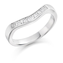 Ladies 18ct White Gold Half Set Baguette 0.20ct Diamond 3mm Wedding Ring
