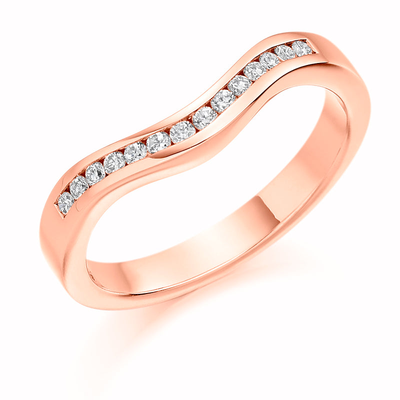 Ladies 18ct Rose Gold Half Set Round Brilliant 0.16ct Diamond 3mm Wedding Ring