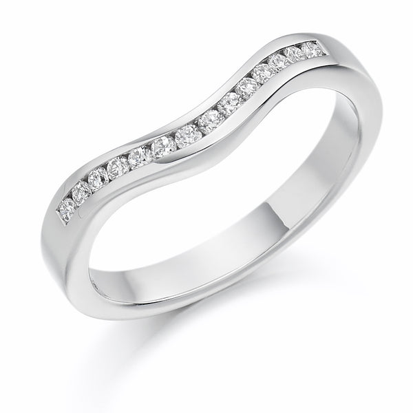 Ladies 18ct White Gold Half Set Round Brilliant 0.16ct Diamond 3mm Wedding Ring