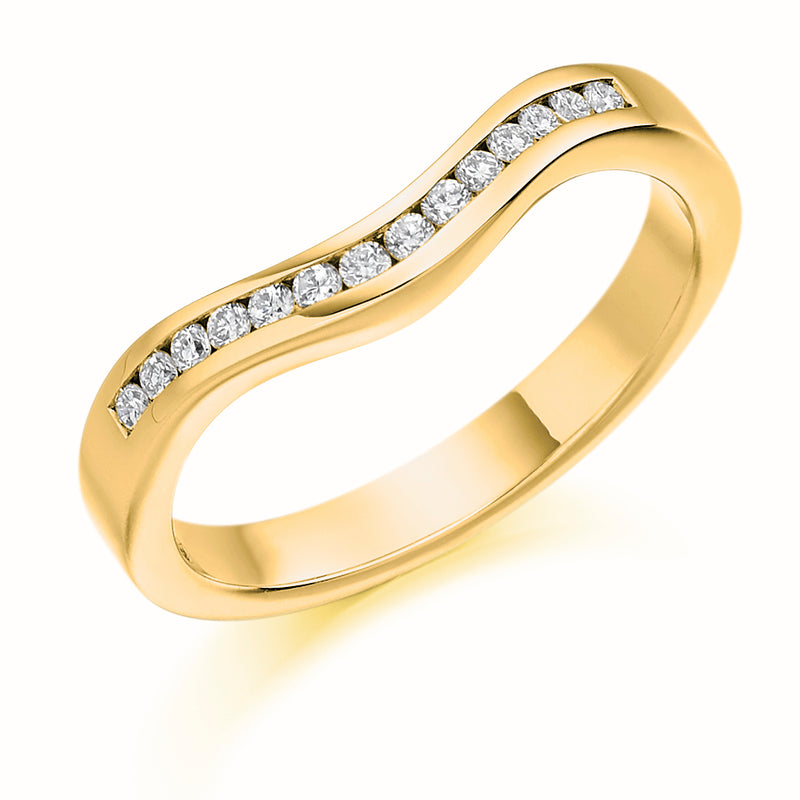 Ladies 18ct Yellow Gold Half Set Round Brilliant 0.16ct Diamond 3mm Wedding Ring