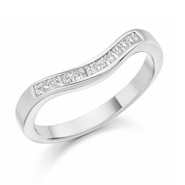 Ladies Platinum 950 Half Set Princess 0.25ct Diamond 2.5mm Wedding Ring
