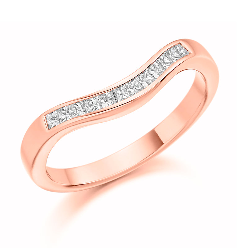 Ladies 18ct Rose Gold Half Set Princess 0.25ct Diamond 2.5mm Wedding Ring