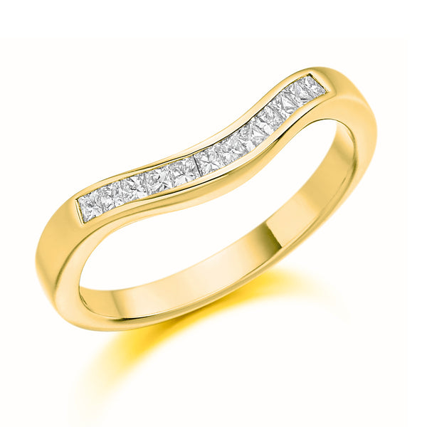 Ladies 9ct Yellow Gold Half Set Princess 0.25ct Diamond 2.5mm Wedding Ring