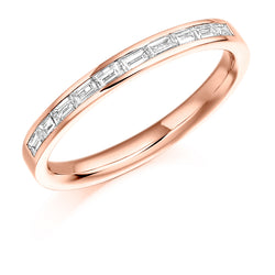 Ladies 18ct Rose Gold Half Set Baguette 0.30ct Diamond 2.5mm Wedding Ring