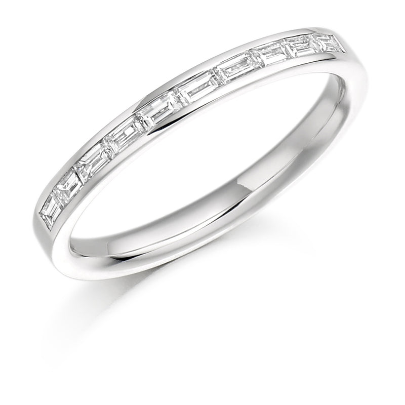 Ladies 18ct White Gold Half Set Baguette 0.30ct Diamond 2.5mm Wedding Ring