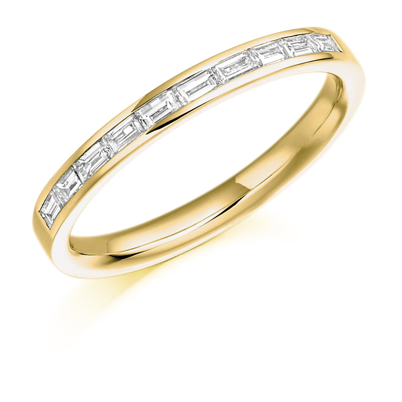 Ladies 18ct Yellow Gold Half Set Baguette 0.30ct Diamond 2.5mm Eternity Ring