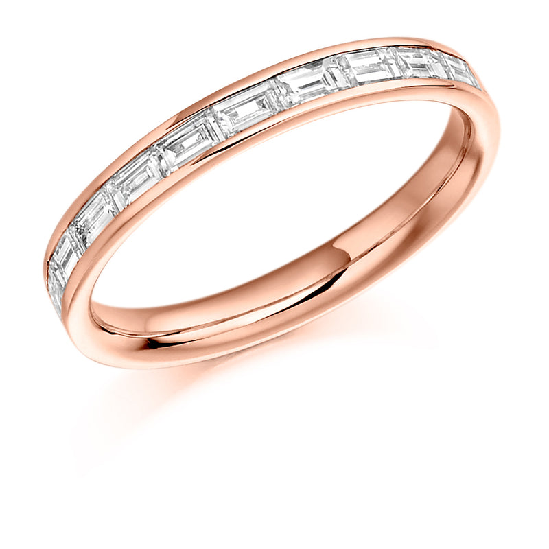 Ladies 9ct Rose Gold Half Set Baguette 0.50ct Diamond 2.5mm Eternity Ring
