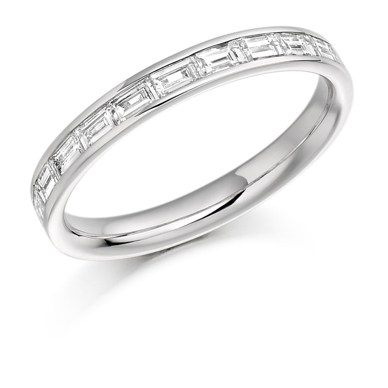 Ladies 18ct White Gold Half Set Baguette 0.50ct Diamond 2.5mm Wedding Ring