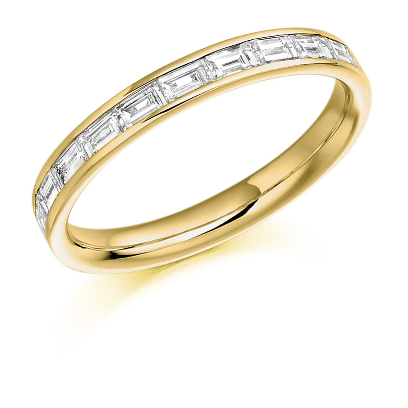 Ladies 9ct Yellow Gold Half Set Baguette 0.50ct Diamond 2.5mm Eternity Ring