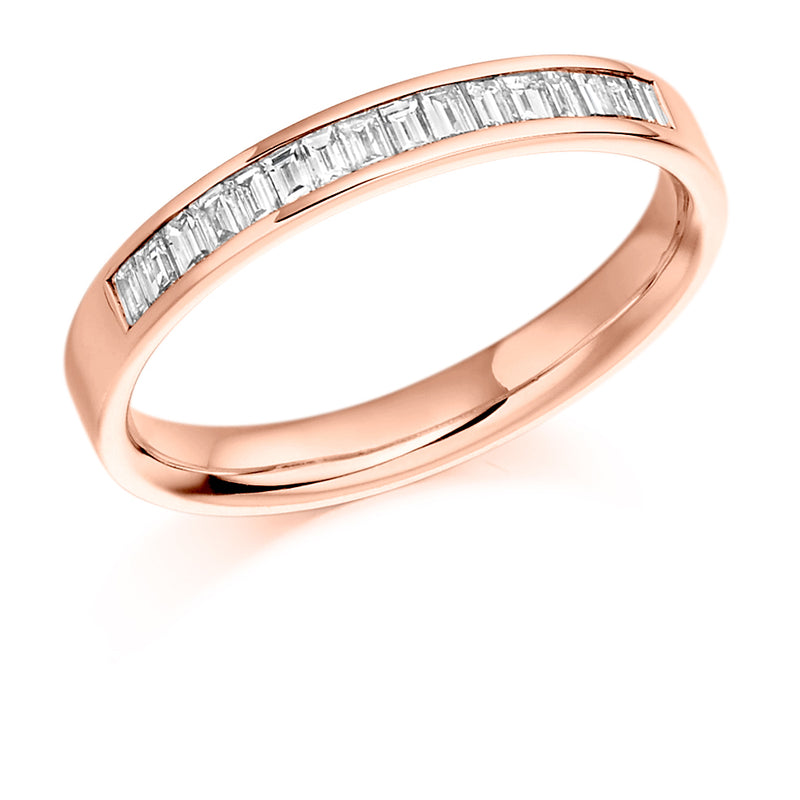 Ladies 9ct Rose Gold Half Set Baguette 0.33ct Diamond 3mm Eternity Ring