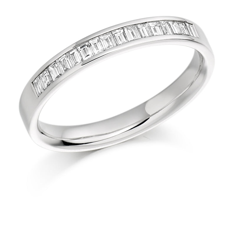Ladies 9ct White Gold Half Set Baguette 0.33ct Diamond 3mm Wedding Ring